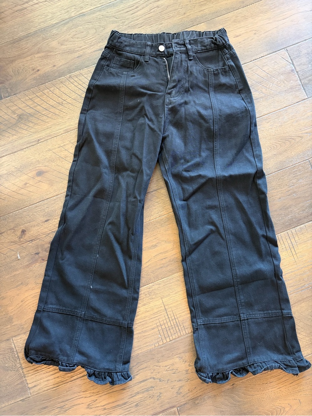 Black Ruffle Hem Wide Leg Jeans Small High Rise Y2K